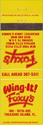 Matchbook Cover - Foxy's Wings Treasure Island FL