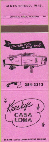 Matchbook Cover - Kresky's Casa Loma Marshfield WI