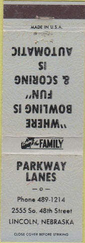 Matchbook Cover - Parkway Lanes bowling Lincoln NE