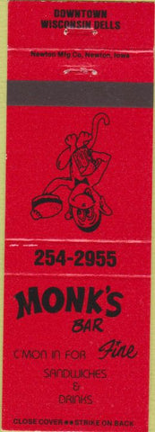 Matchbook Cover - Monk's Bar Wisconsin Dells WI