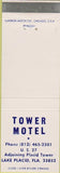 Matchbook Cover - Tower Motel Lake Placid FL