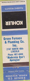 Matchbook Cover - Kohler Plumbing heating Lincoln NE? WORN