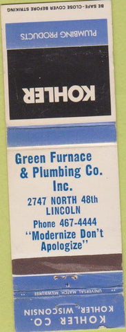 Matchbook Cover - Kohler Plumbing heating Lincoln NE? WORN