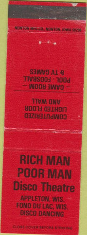 Matchbook Cover - Rich Man Poor Man Disco Fond Du Lac WI