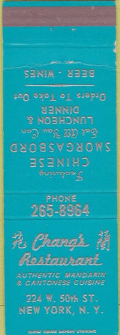 Matchbook Cover - Chang's Chinese food New Yrok City