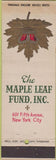 Matchbook Cover - Maple Leaf Fund New York City