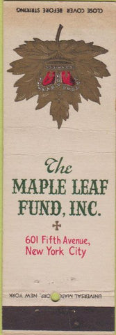 Matchbook Cover - Maple Leaf Fund New York City