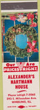 Matchbook Cover - Alexander's Hartmann House Wheeling IL