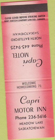 Matchbook Cover - Capri Motor Inn Meadow Lake SK