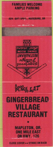 Matchbook Cover - Gingerbread Village Restaurant Mapleton OR