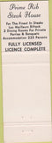 Matchbook Cover - Prime Rib Steak House Stanley Montreal QC
