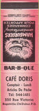 Matchbook Cover - Cafe Doris Dubuc PQ