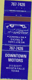 Matchbook Cover - Downtown Motors Wichita Falls TX