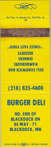 Matchbook Cover - Burger Deli Blackduck MN