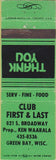 Matchbook Cover - Club First Last Green Bay WI wear