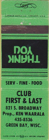 Matchbook Cover - Club First Last Green Bay WI wear