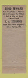 Matchbook Cover - 1950 Ford CA Strosnider Monroe Ford Silver Spring MD