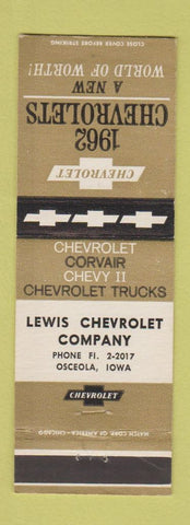Matchbook Cover - 1962 Chevrolet Lewis Osceola IA