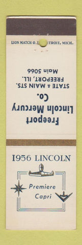 Matchbook Cover - 1956 Lincoln Freeport Mercury IL