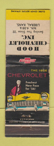 Matchbook Cover - 1956 Chevrolet Hood Liberal KS WORN