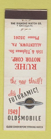 Matchbook Cover - 1949 Oldsmobile Ruhe Motors Allentown PA