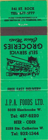 Matchbook Cover - JPA Foods groceries Ste Canada