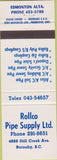 Matchbook Cover - Rollco Pipe Supply Burnaby BC