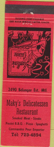Matchbook Cover - Maky's Deli Restaurant