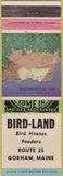 Matchbook Cover - Bird Land feders houses Gorham ME