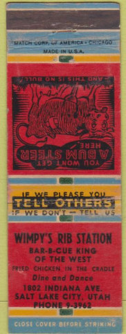 Matchbook Cover - Wimpy's Rib BBQ Salt Lake City UT WORN
