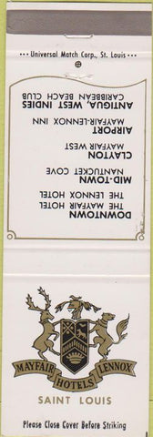 Matchbook Cover - Hotels Mayfair Lennox Saint Louis MO
