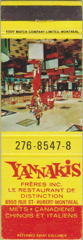 Matchbook Cover - Yannakis Restaurant Montreal QC