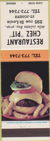 Matchbook Cover - Restaurant Chez Pit ST Joseph QC Canada