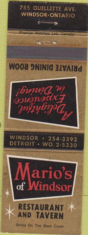 Matchbook Cover - Mario's of Windsor ON