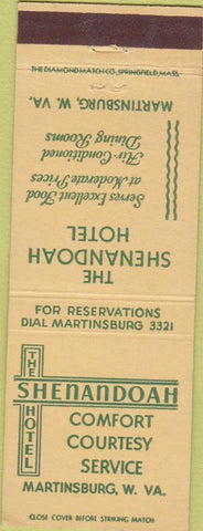 Matchbook Cover - Shenandoah Hotel Martinsburg WV