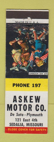 Matchbook Cover - Askew Motors DeSoto Plymouth Sedalia MO low phone #