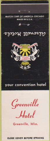 Matchbook Cover - Greenville Hotel MS