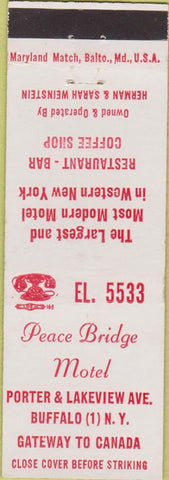 Matchbook Cover - Peace Bridge Motel Buffalo NY
