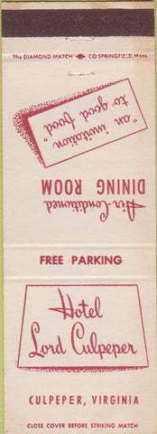 Matchbook Cover - Hotel Lord Culpeper VA