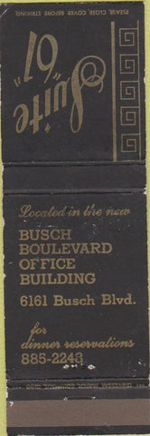 Matchbook Cover - Suite 61  NO TOWN