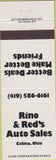 Matchbook Cover - Rino Red's Auto Sales Celina OH