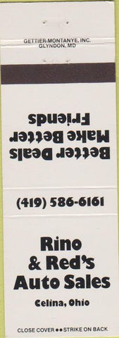 Matchbook Cover - Rino Red's Auto Sales Celina OH