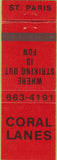 Matchbook Cover - Coral Lanes Bowling St Paris