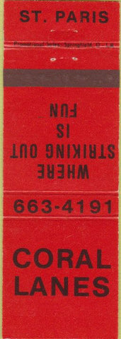 Matchbook Cover - Coral Lanes Bowling St Paris