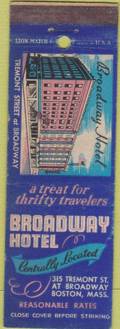 Matchbook Cover - Broadway Hotel Boston MA WEAR