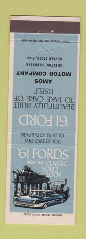 Matchbook Cover - 1961 Ford Amos Motors Shelton NE