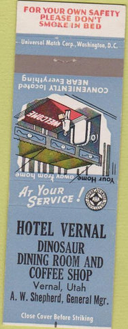 Matchbook Cover - Hotel Vernal Dinsoaur Dining Vernal UT