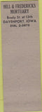 Matchbook Cover - Hill Fredericks Mortuary Davenport IA