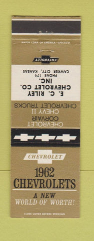 Matchbook Cover - 1962 Chevrolet EC Riley Cawker City KS low phone #