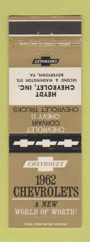 Matchbook Cover - 1962 Chevrolet Heydt Boyertown PA